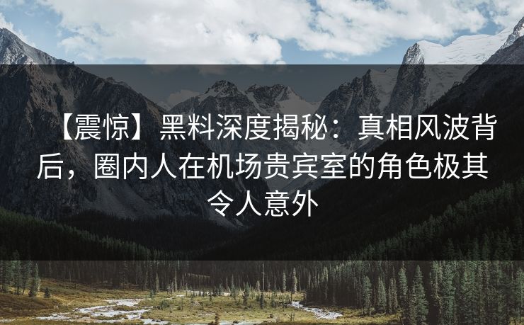 【震惊】黑料深度揭秘：真相风波背后，圈内人在机场贵宾室的角色极其令人意外