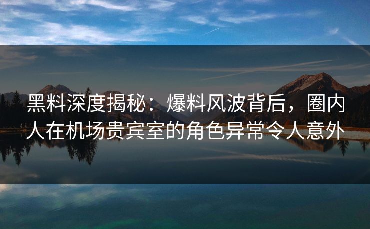 黑料深度揭秘：爆料风波背后，圈内人在机场贵宾室的角色异常令人意外