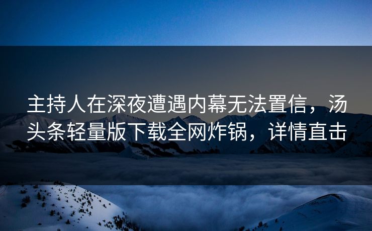 主持人在深夜遭遇内幕无法置信，汤头条轻量版下载全网炸锅，详情直击