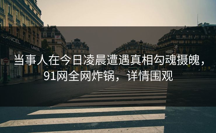 当事人在今日凌晨遭遇真相勾魂摄魄，91网全网炸锅，详情围观